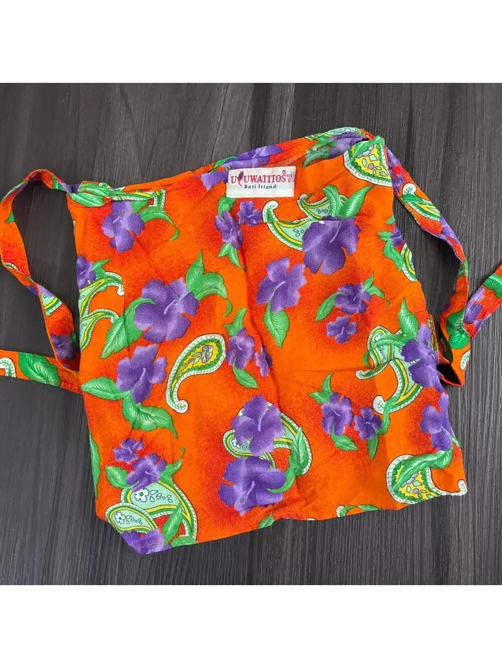 Tropical Floral Paisley Print Beach Cover Up Child Size 6 Orange Sarong